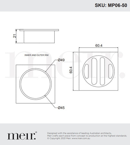 Meir Square Floor Grate Shower Drain 50mm Outlet - Various Colours Finishes