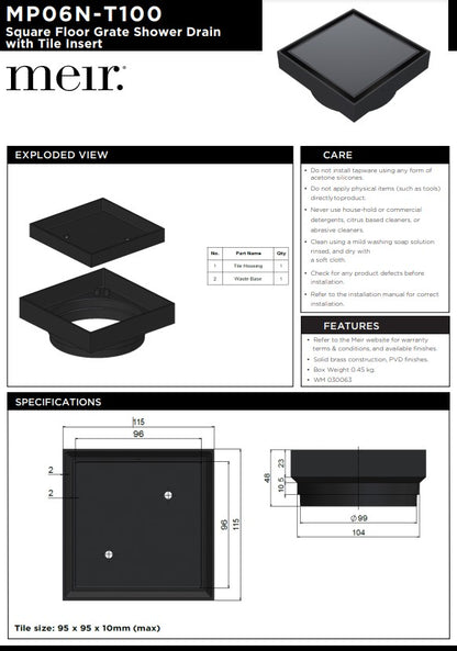 Meir Shower Waste with Tile Insert - Various Colour Finishes