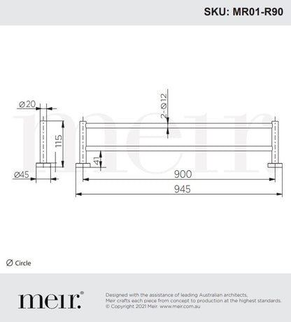 Meir Round Double Towel Rail 900mm - Various Colour Finishes