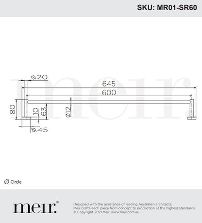 Meir Single Round Towel Rail 300mm - Various Colour Finishes