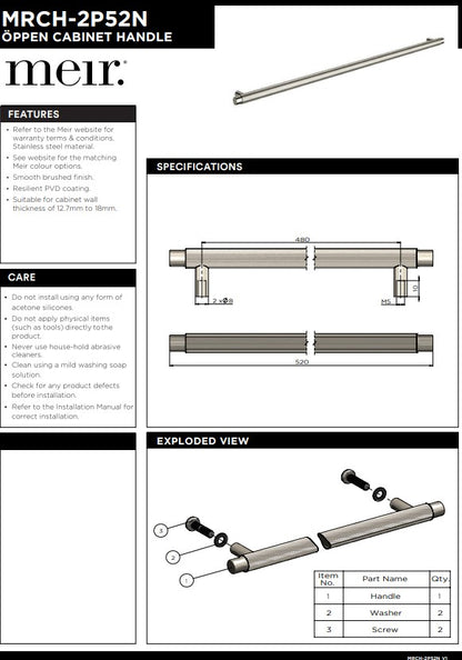 MEIR Oppen Round Pull 520mm Cabinet Handle (Linear Knurled)