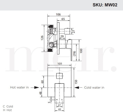 Meir Matte Black Square Wall Diverter Mixer