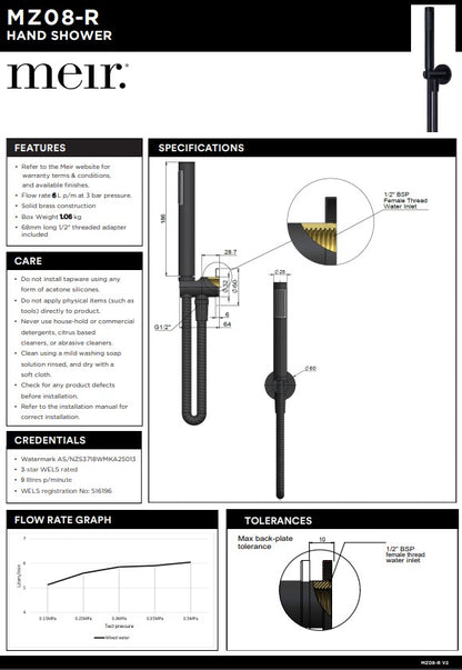 Meir Round Hand Shower on Fixed Bracket - Various Colour Finishes