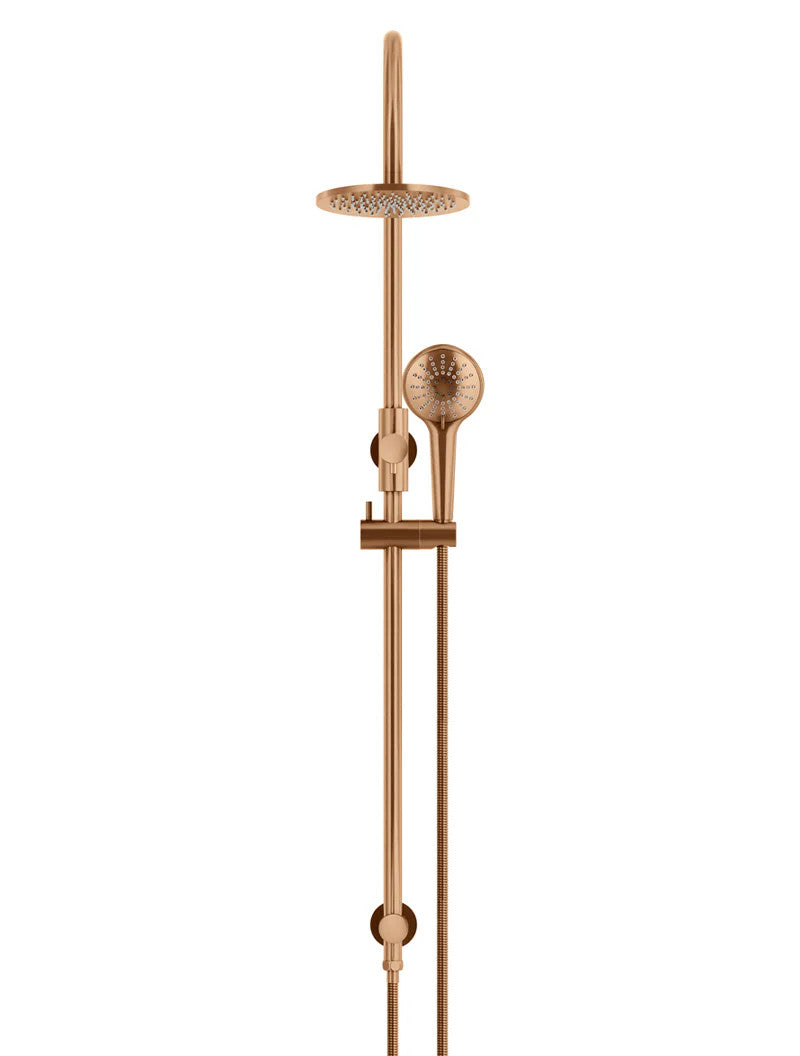 Meir Round GooseNeck Shower Set 200mm Rose + 3 Function Hand Shower