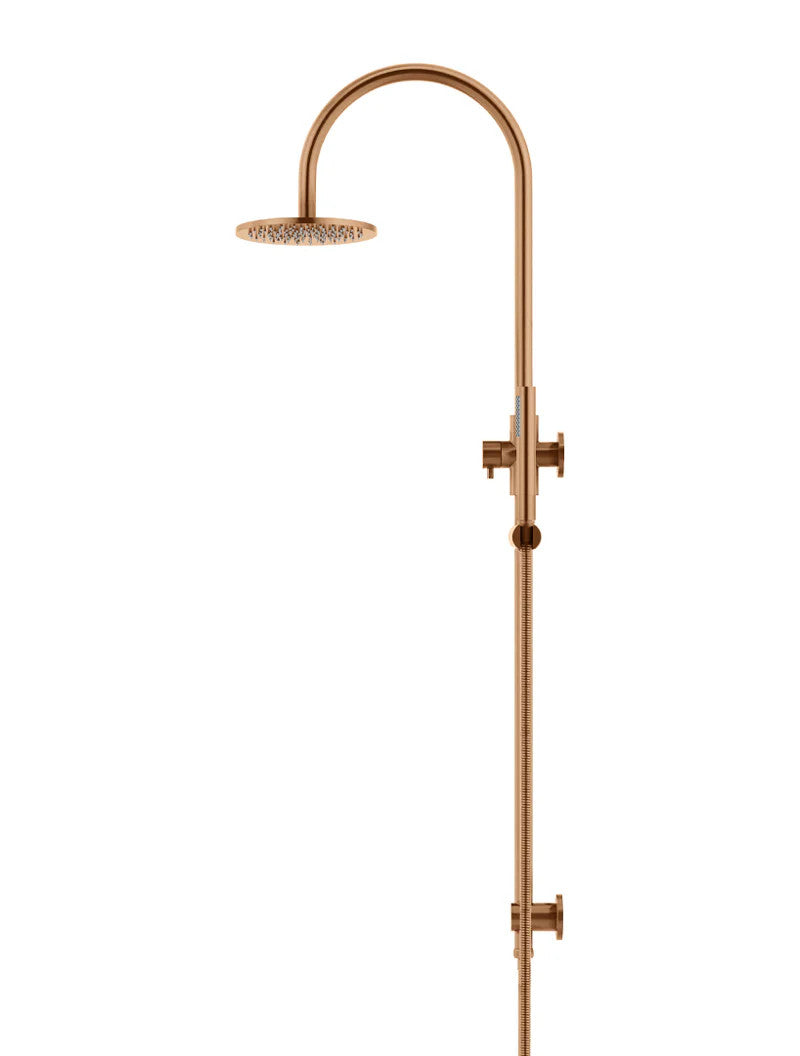 Meir Round Gooseneck Shower Set 200mm Rose + Single Function Hand Shower - Various Colour Finishes