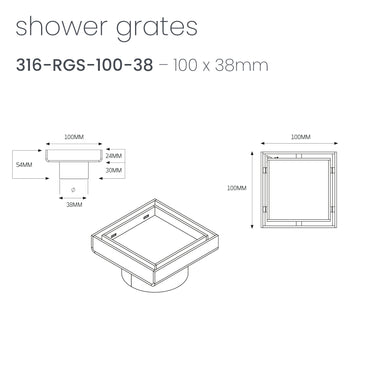 Radiant Brushed Bronze 316 Stainless Steel Square Tile Insert Shower Grate - 2 Outlet Sizes