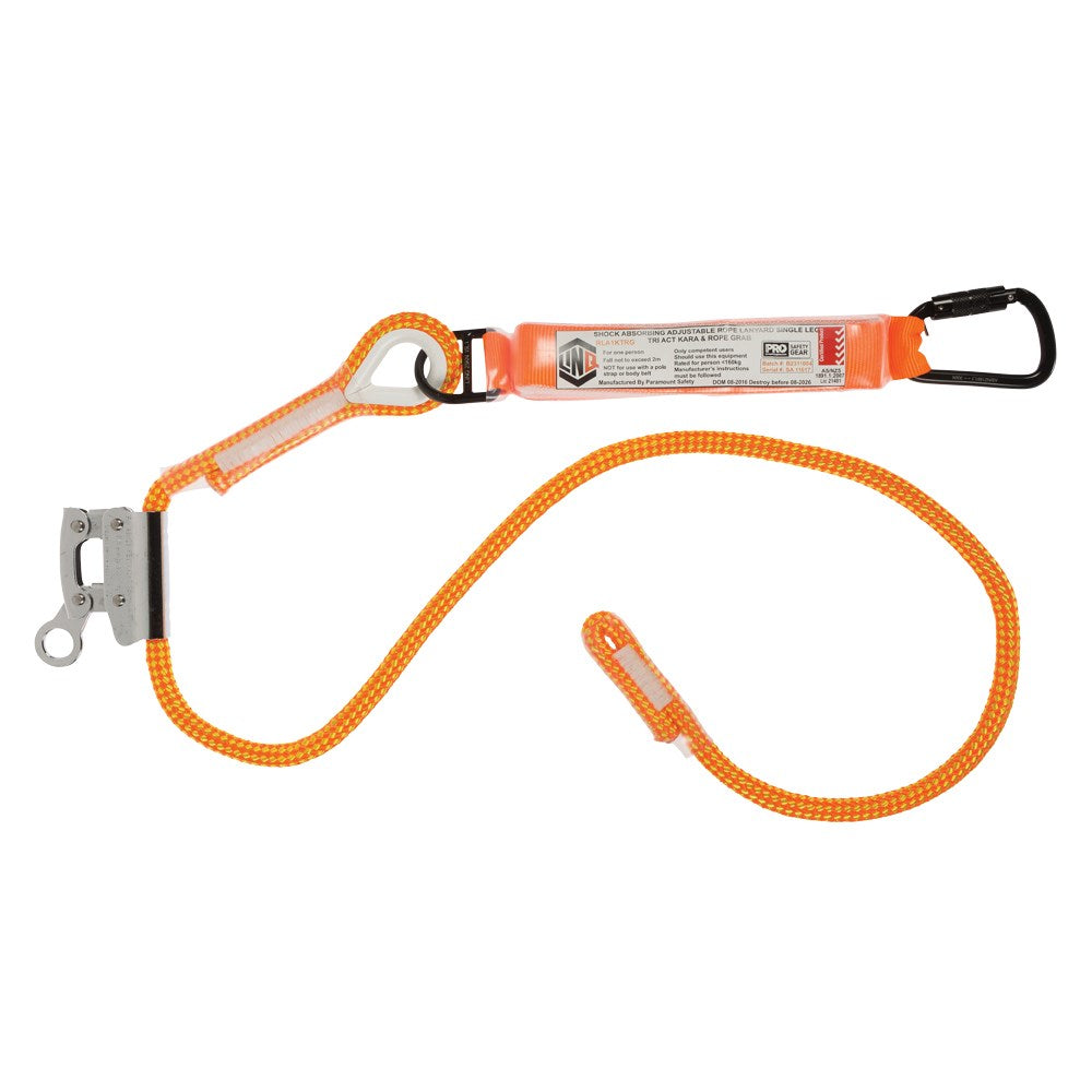 Linq Height Safety Single Leg 2m Shock Absorb Adjustable Rope Lanyard - Plus Hardware