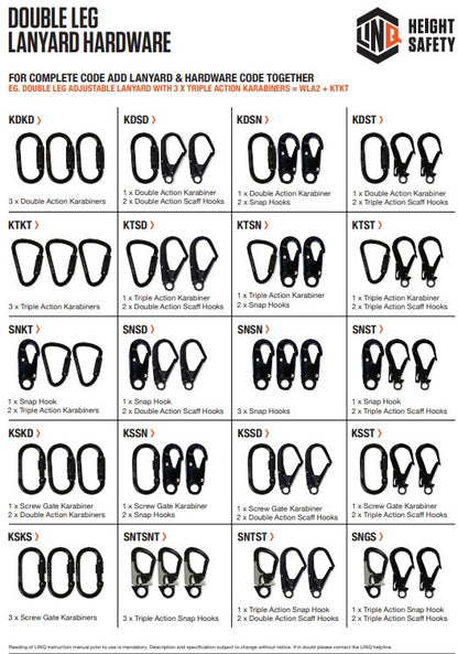 Linq Height Safety Double Adjustable Rope Lanyards - Plus Hardware Made to Order