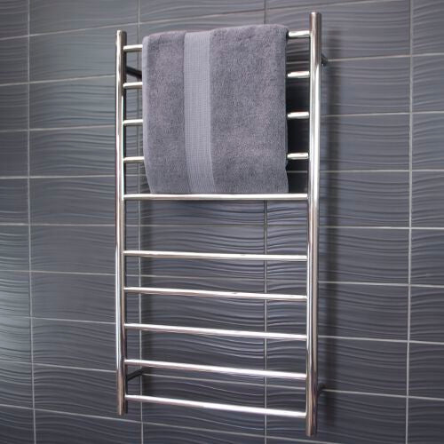 Radiant Heated Towel Rail (RTR02) 600mm x 1100mm - 10 bars (ROUND) - BOTTOM RIGHT Power