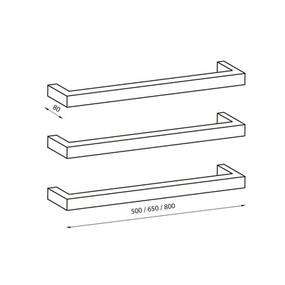 Radiant Single SQUARE Bar Heated Towel Rail Kits (SBSTR) - Various Widths, Colour Finishes and Number of Bars Available