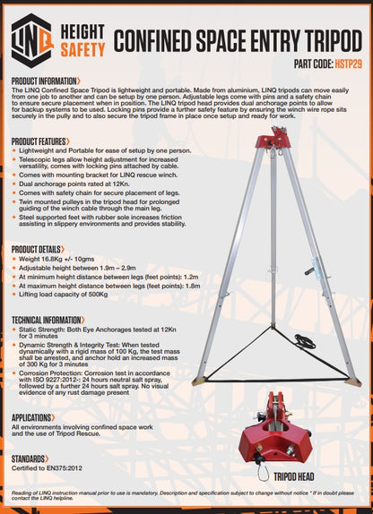 Linq Tripod Removal Bracket to mount Inertia Reel/Retrieval 30m