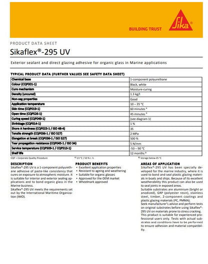SikaFlex-295 UV Black or White - 300ml Cartridges or 600ml Sausages