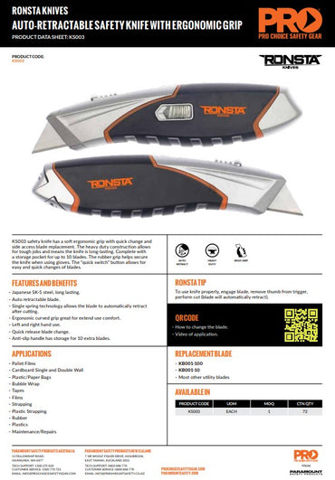 Ronsta Auto-Retractable Safety Knife with Ergonomic Grip