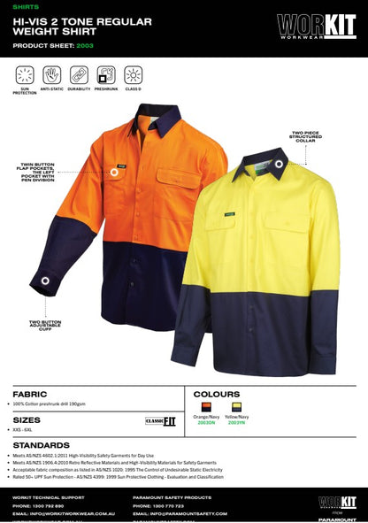 Hi Vis 2 Tone Regular Weight Shirt - 3 Colour Options in Various Sizes