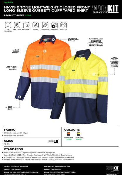 Hi Vis 2 Tone Closed Front Lightweight Taped Shirt - 2 Colour Options in Various Sizes