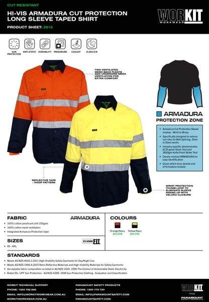 Hi Vis Armadura Cut Protection Long Sleeve Taped Shirt - 2 Colour Options in Various Sizes