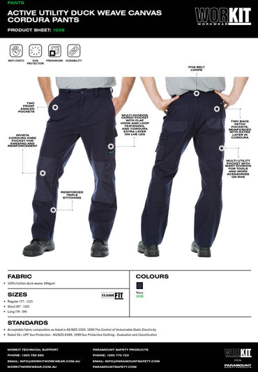 Active Utility Duck Weave Canvas Cordura Navy Pants - Various Sizes