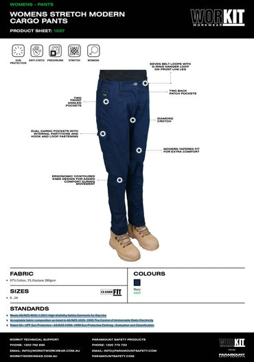 Womens Balance Stretch Navy Cargo Pants - Various Sizes