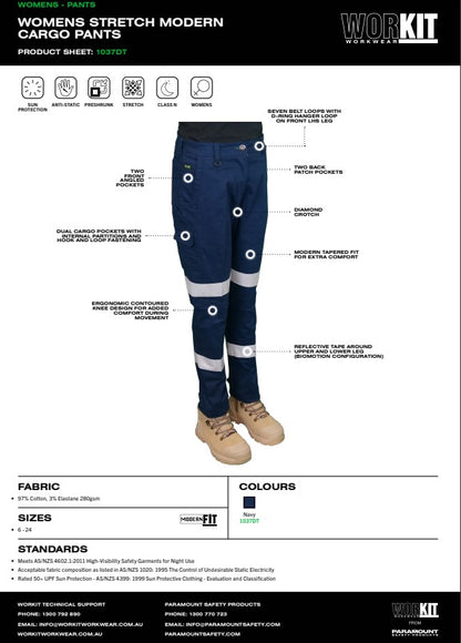 Womens Balance Stretch Biomotion Taped Navy Cargo Pants - in Various SIzes