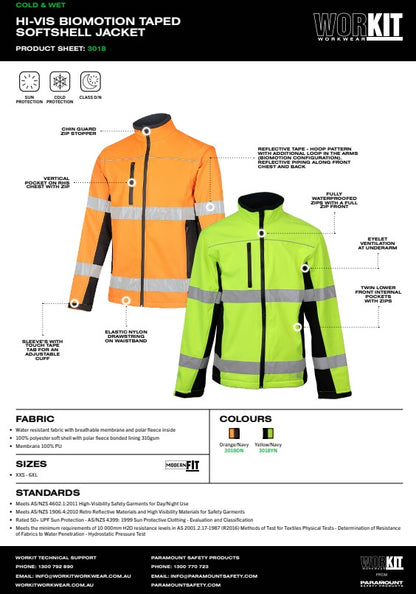 Hi Vis Taped Biomotion Soft Shell Jacket - 2 Colour Options in Various Sizes