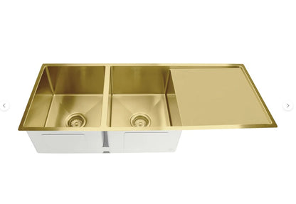 Meir Lavello Double Bowl Kitchen Sink & Drainboard 1160 x 440mm - 3 Colour Finishes