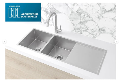Meir Lavello Double Bowl Kitchen Sink & Drainboard 1160 x 440mm - 3 Colour Finishes