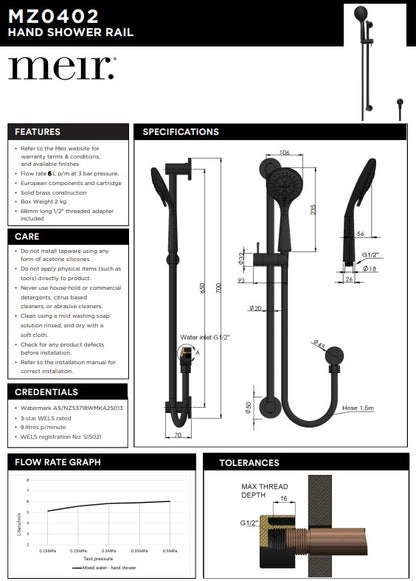 Meir Round 3-Function Hand Shower on Rail Column - Various Colour Finishes
