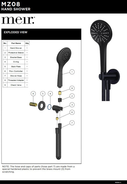 Meir Round 3-Function Hand Shower on Fixed Bracket - Various Colour Finishes