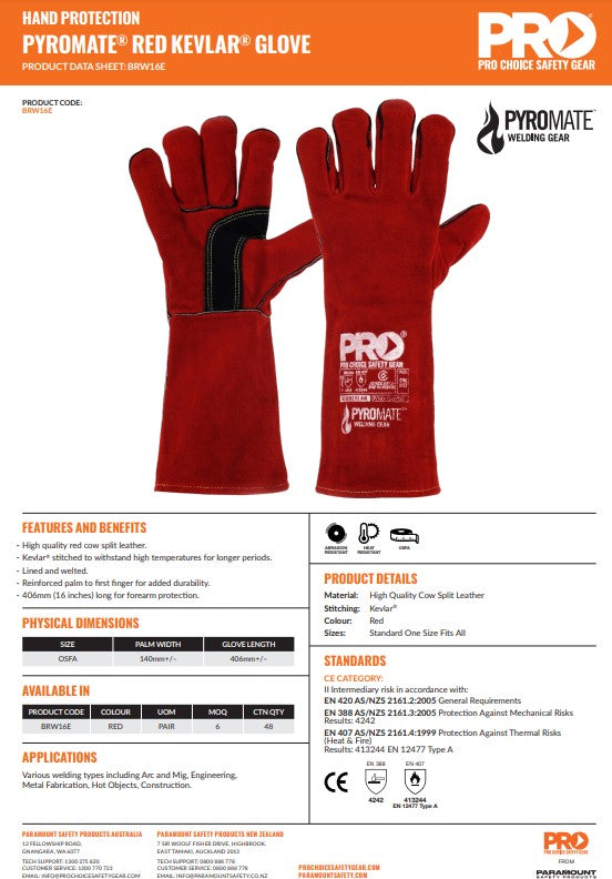 Pyromate Kevlar Welders Glove Size Large - 6 Pairs in 3 Colour Options