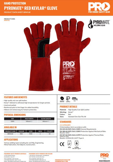 Pyromate Red Kevlar Glove Large - 6 Pairs