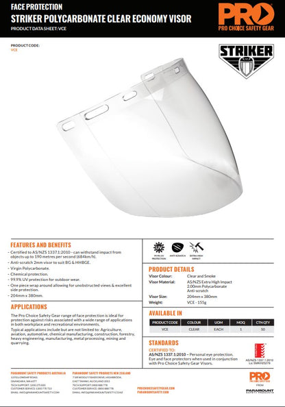 Pro Choice Visors to Suit Browguards BG & HHBGE with Clear, Smoke or Shade 5 Lenses