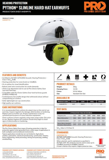 Pro Choice Python Earmuffs - 4 Style Options and optional Hygiene Kit