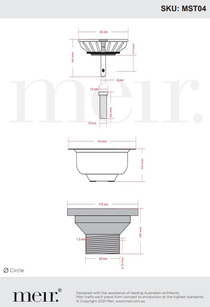 Meir Lavello Sink Strainer and Waste Plug Basket with Stopper - 3 Colour Finishes