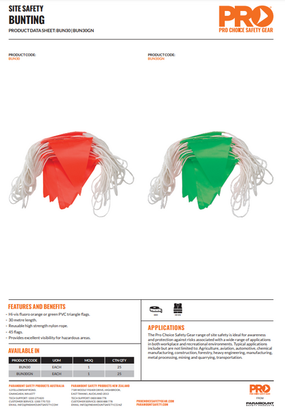 Pro Choice 30m Bunting - Orange, Green Day/Night