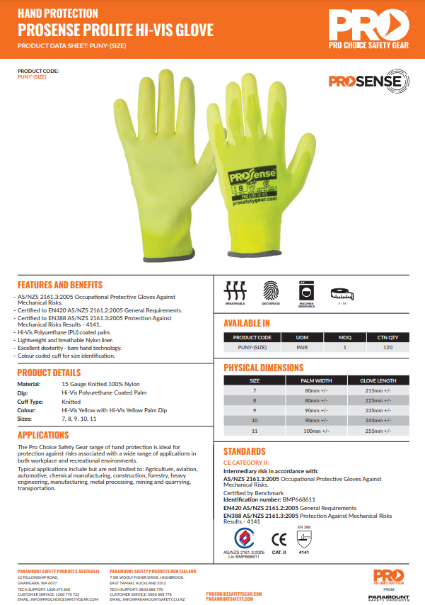 Pro Choice Prosense Prolite Gloves - 12 Pairs in 2 Colours and 6 Size Options