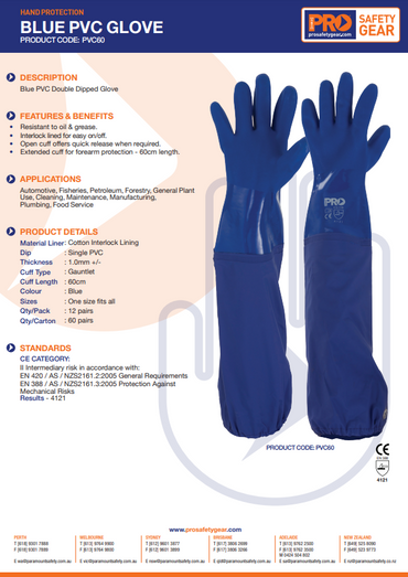 Pro Choice Blue PVC Gloves One Size Fits All in 1, 6 or 12 pairs