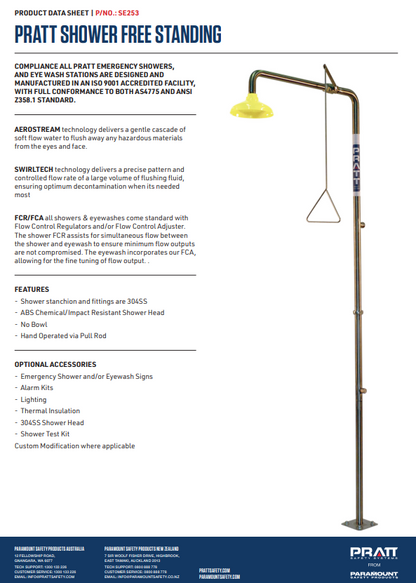 Pratt Emergency Shower Unit Free Standing or Wall Mounted