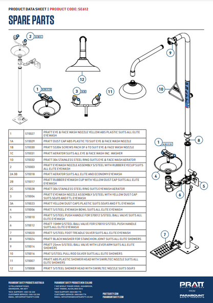 Pratt Emergency Showers & Eyewash Combinations Units - Foot Treadle, Face Wash and Bowl Options