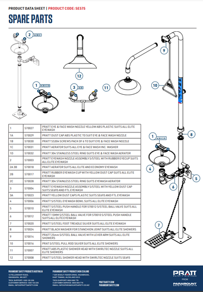 Pratt Fixed Wall Mounted Emergency Eye Wash Units - Foot Treadle, Eye Face Wash and Bowl Options