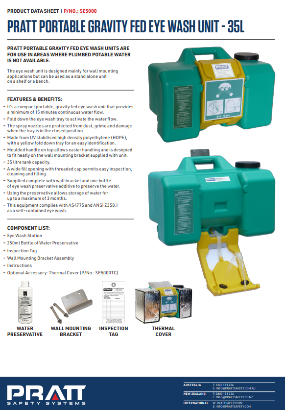 Pratt Portable Eye Wash Units and Accessories