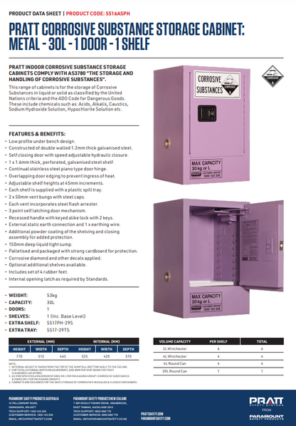 Pratt Class 8 Corrosive Substance Storage Cabinets Metal - Various Door Shelf Combinations