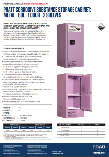 Pratt Class 8 Corrosive Substance Storage Cabinets Metal - Various Door Shelf Combinations