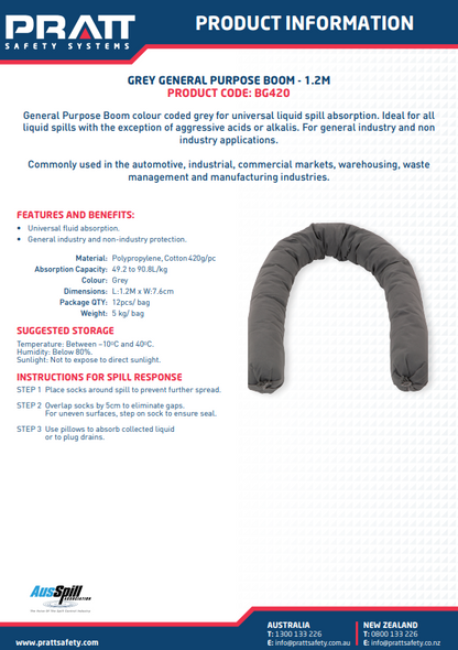 Pratt General Purpose, Oil & Fuel and Hazchem Boom 420g & 840g