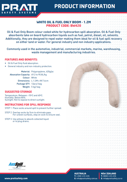 Pratt General Purpose, Oil & Fuel and Hazchem Boom 420g & 840g