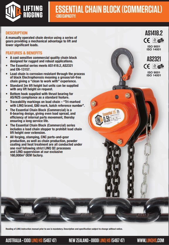 Linq Chain Block Commercial Capacity - Various Tonne Capacity and Length