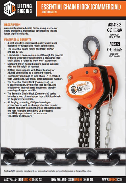 Linq Chain Block Commercial Capacity - Various Tonne Capacity and Length