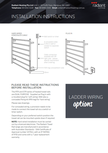 Radiant Full Set of Replacement SQUARE Bar 80mm Brackets & Fixings for STR Range of Towel Rails - Various Colour Finishes