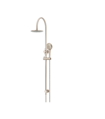 Meir Round GooseNeck Shower Set 200mm Rose + 3 Function Hand Shower