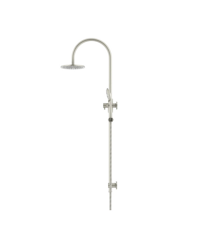 Meir Round GooseNeck Shower Set 200mm Rose + 3 Function Hand Shower