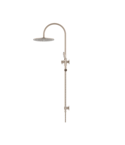 Meir Round GooseNeck Shower Set 300mm Rose + 3 Function Hand Shower